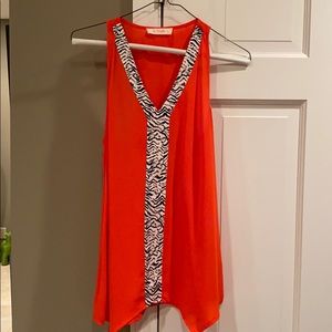 Le Sample orange, black and white tank top